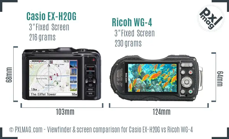 Casio EX-H20G vs Ricoh WG-4 Screen and Viewfinder comparison