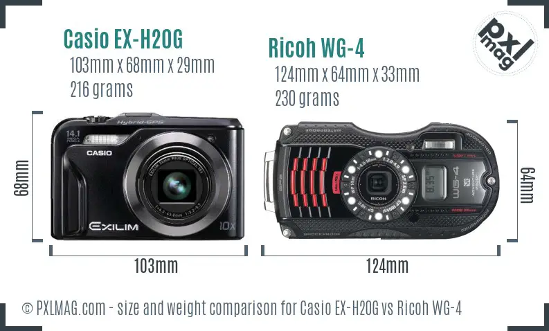 Casio EX-H20G vs Ricoh WG-4 size comparison