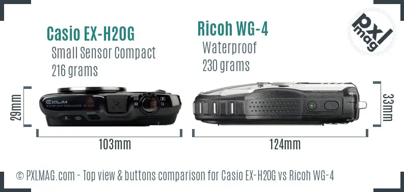 Casio EX-H20G vs Ricoh WG-4 top view buttons comparison