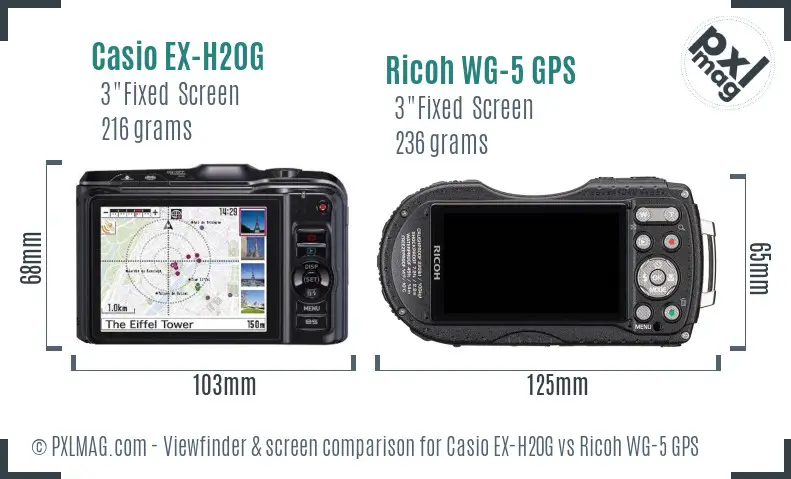 Casio EX-H20G vs Ricoh WG-5 GPS Screen and Viewfinder comparison