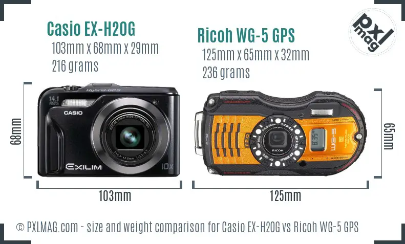 Casio EX-H20G vs Ricoh WG-5 GPS size comparison