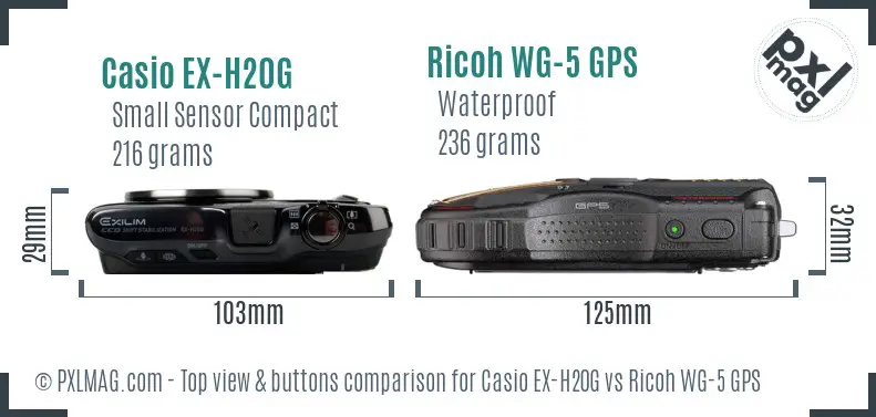 Casio EX-H20G vs Ricoh WG-5 GPS top view buttons comparison