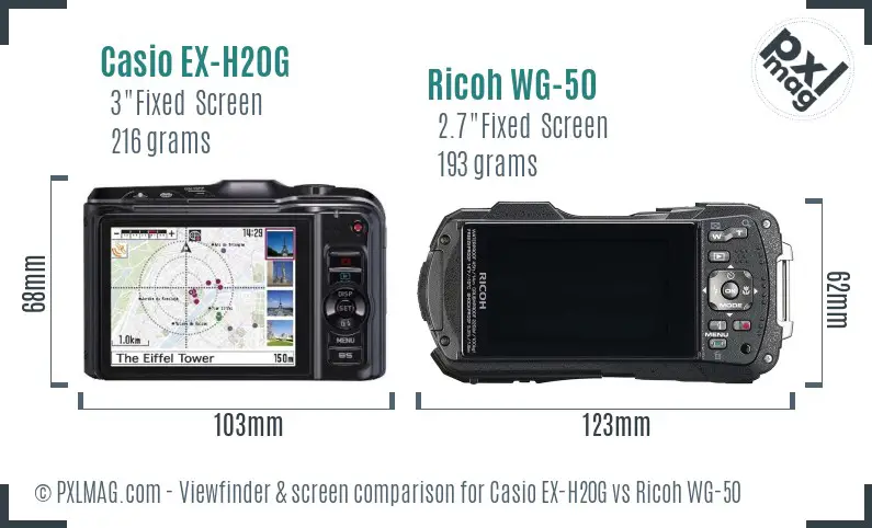 Casio EX-H20G vs Ricoh WG-50 Screen and Viewfinder comparison