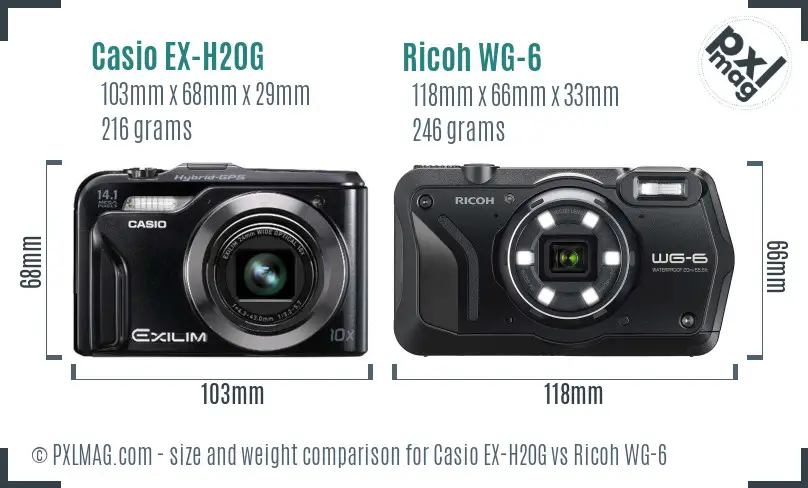 Casio EX-H20G vs Ricoh WG-6 size comparison