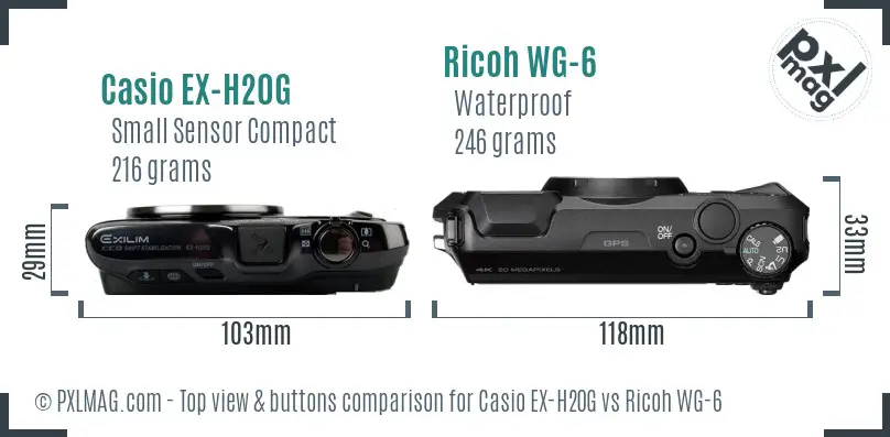 Casio EX-H20G vs Ricoh WG-6 top view buttons comparison