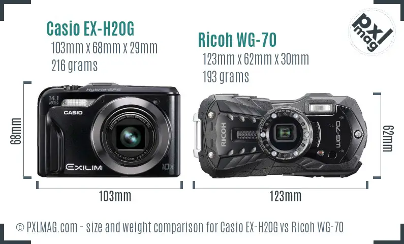 Casio EX-H20G vs Ricoh WG-70 size comparison Casio EX-H20G vs Ricoh WG-70 size comparison