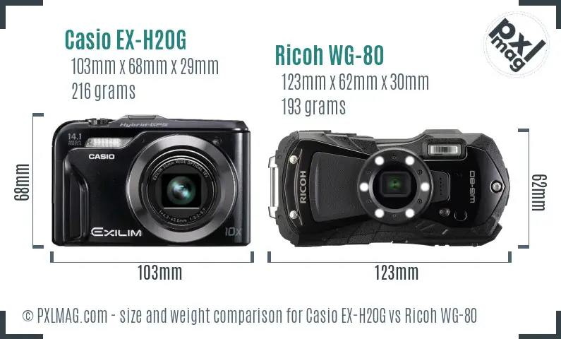 Casio EX-H20G vs Ricoh WG-80 size comparison Casio EX-H20G vs Ricoh WG-80 size comparison
