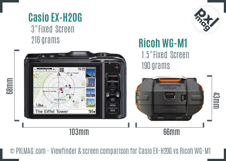 Casio EX-H20G vs Ricoh WG-M1 Screen and Viewfinder comparison