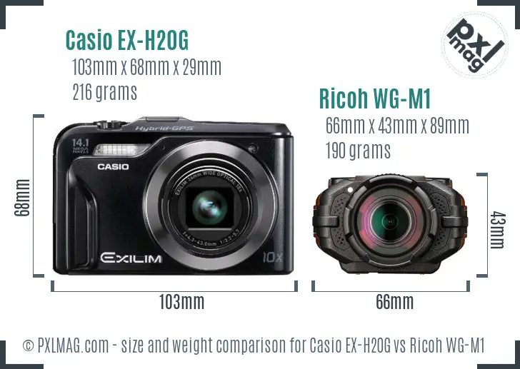 Casio EX-H20G vs Ricoh WG-M1 size comparison