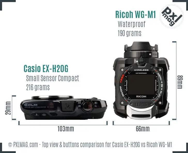 Casio EX-H20G vs Ricoh WG-M1 top view buttons comparison