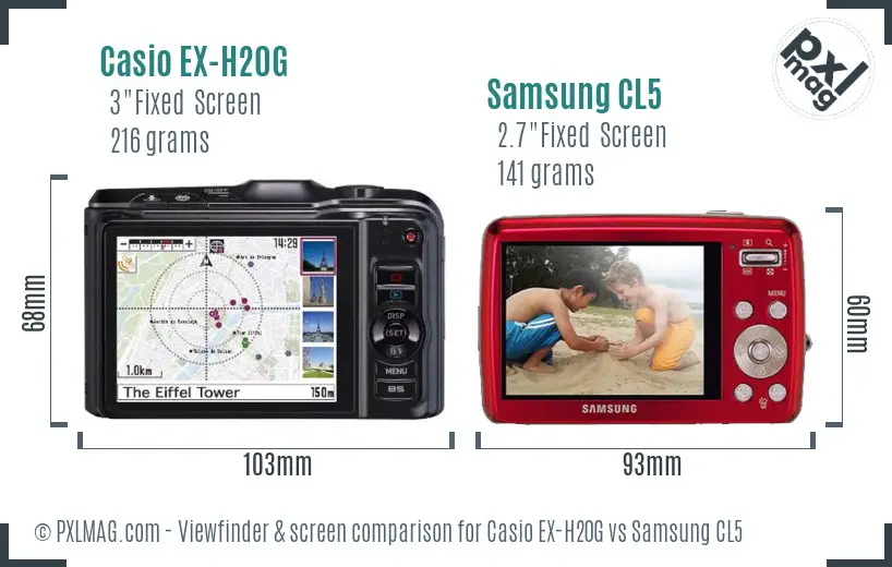 Casio EX-H20G vs Samsung CL5 Screen and Viewfinder comparison