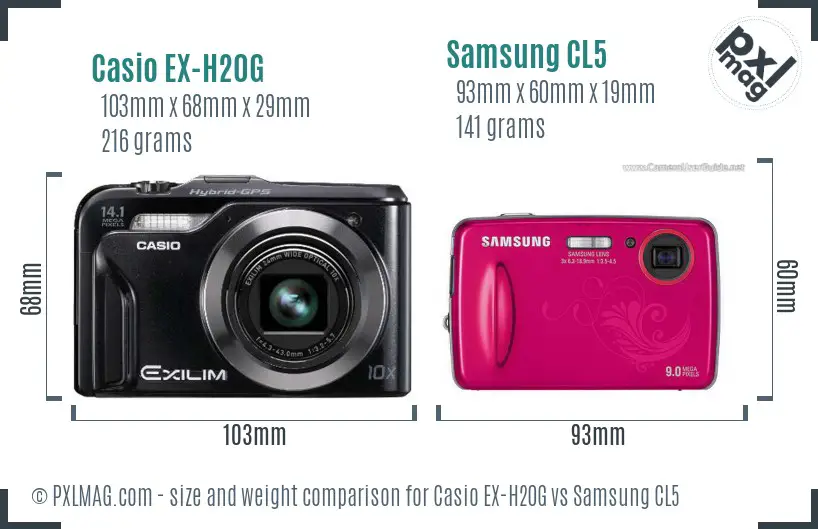 Casio EX-H20G vs Samsung CL5 size comparison