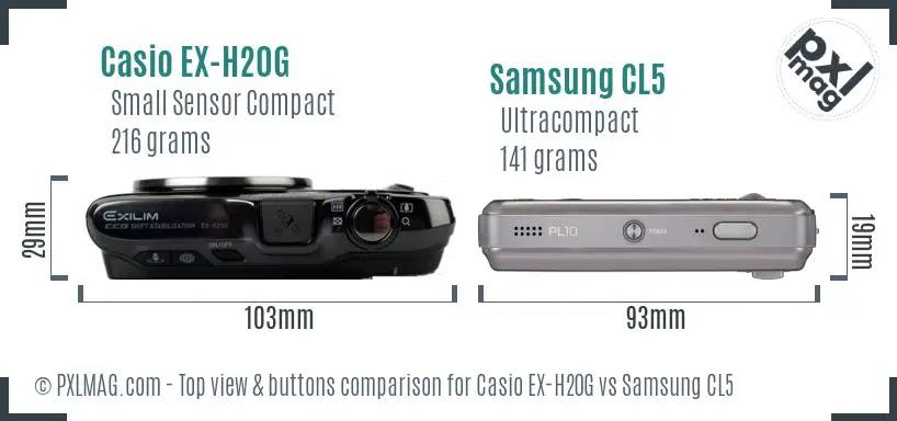 Casio EX-H20G vs Samsung CL5 top view buttons comparison