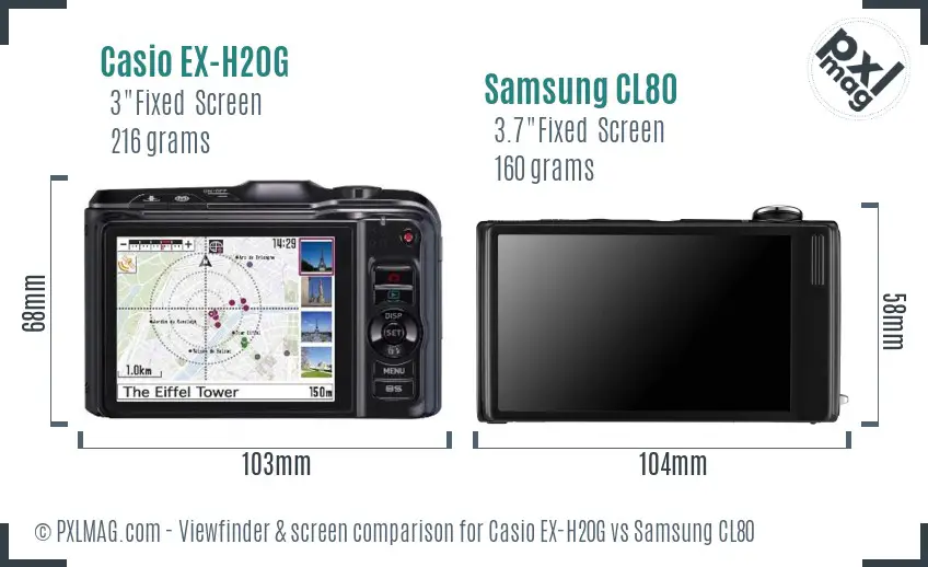Casio EX-H20G vs Samsung CL80 Screen and Viewfinder comparison