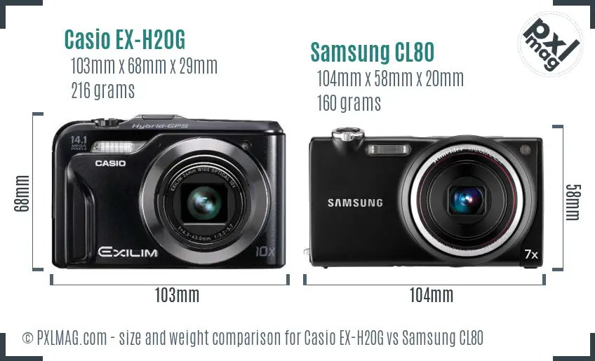 Casio EX-H20G vs Samsung CL80 size comparison