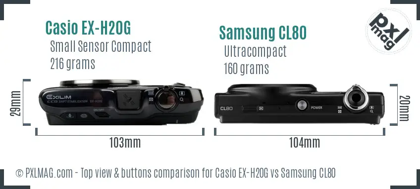 Casio EX-H20G vs Samsung CL80 top view buttons comparison