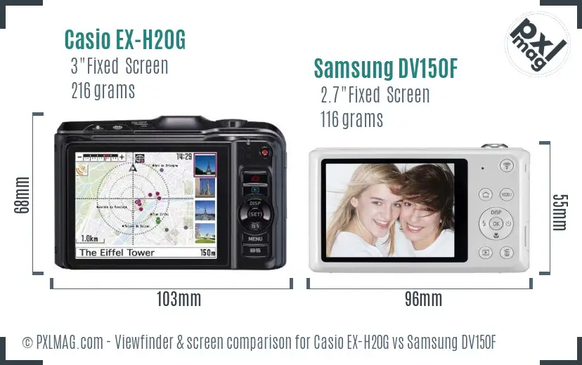 Casio EX-H20G vs Samsung DV150F Screen and Viewfinder comparison
