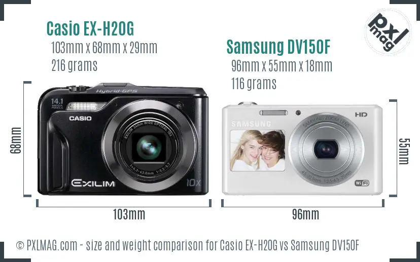 Casio EX-H20G vs Samsung DV150F size comparison