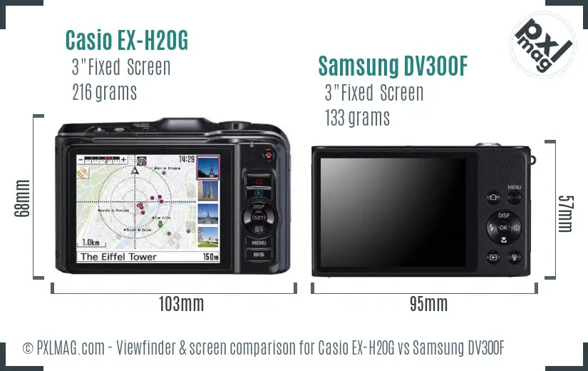 Casio EX-H20G vs Samsung DV300F Screen and Viewfinder comparison