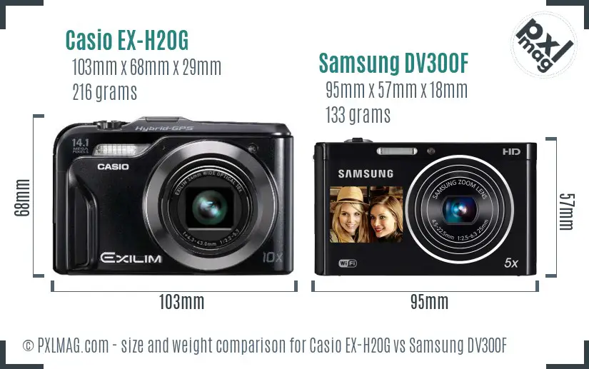 Casio EX-H20G vs Samsung DV300F size comparison