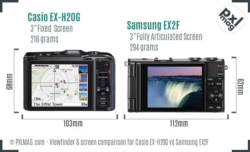 Casio EX-H20G vs Samsung EX2F Screen and Viewfinder comparison