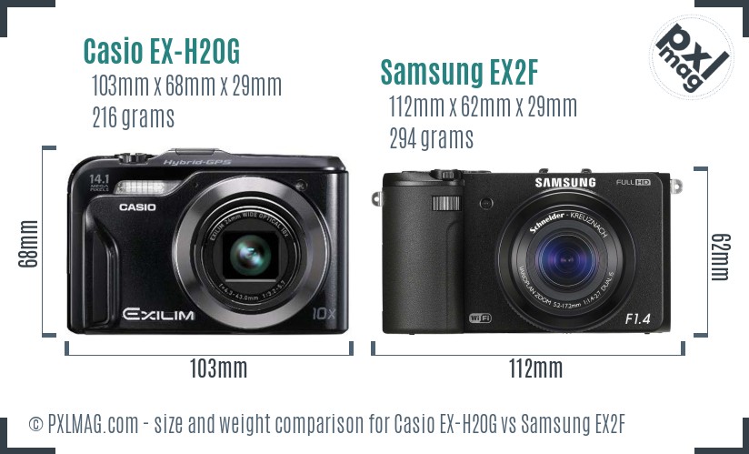 Casio EX-H20G vs Samsung EX2F size comparison