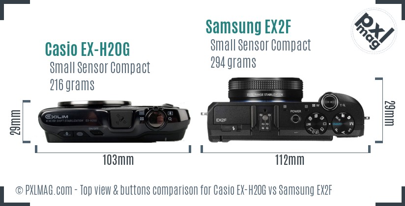 Casio EX-H20G vs Samsung EX2F top view buttons comparison