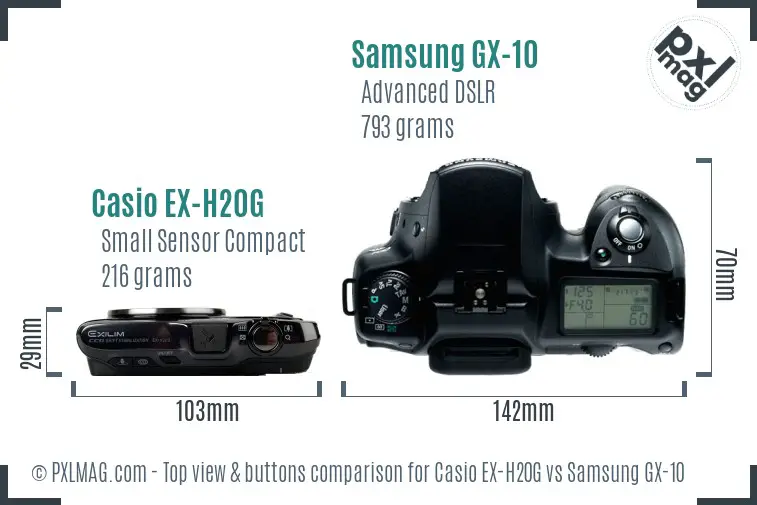 Casio EX-H20G vs Samsung GX-10 top view buttons comparison