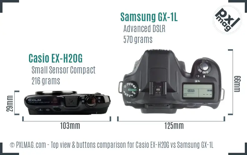 Casio EX-H20G vs Samsung GX-1L top view buttons comparison