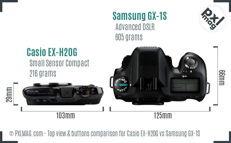 Casio EX-H20G vs Samsung GX-1S top view buttons comparison