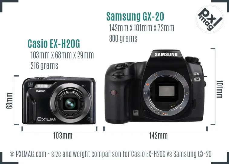 Casio EX-H20G vs Samsung GX-20 size comparison