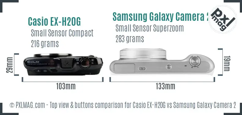 Casio EX-H20G vs Samsung Galaxy Camera 2 top view buttons comparison