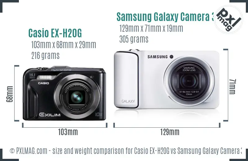 Casio EX-H20G vs Samsung Galaxy Camera 3G size comparison