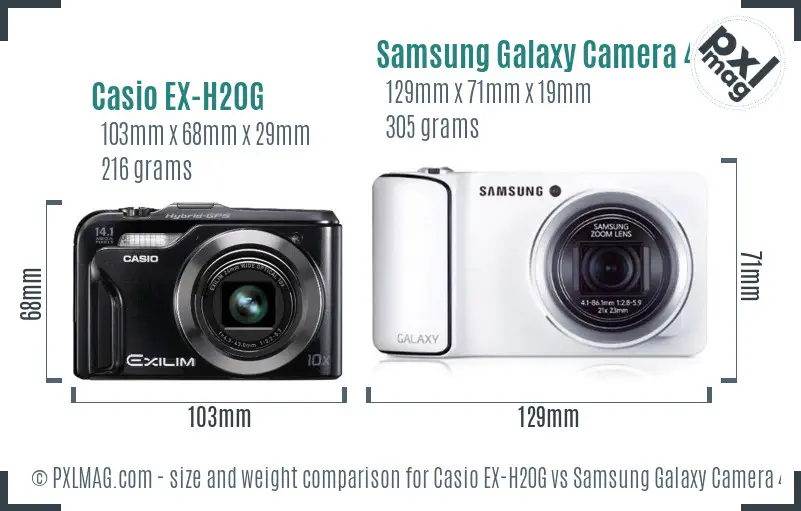 Casio EX-H20G vs Samsung Galaxy Camera 4G size comparison Casio EX-H20G vs Samsung Galaxy Camera 4G size comparison