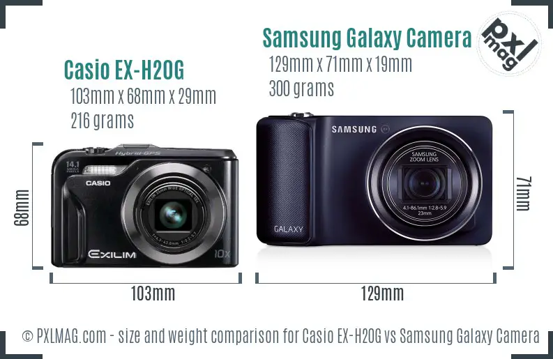 Casio EX-H20G vs Samsung Galaxy Camera size comparison