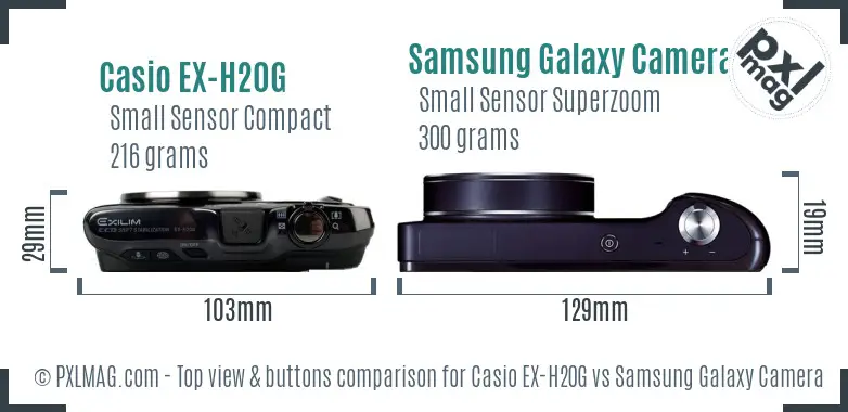 Casio EX-H20G vs Samsung Galaxy Camera top view buttons comparison