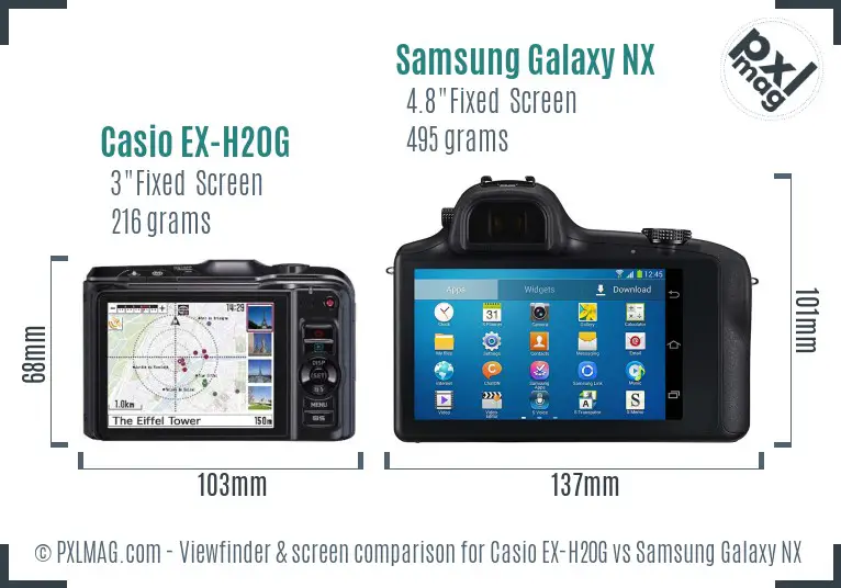 Casio EX-H20G vs Samsung Galaxy NX Screen and Viewfinder comparison Casio EX-H20G vs Samsung Galaxy NX Screen and Viewfinder comparison