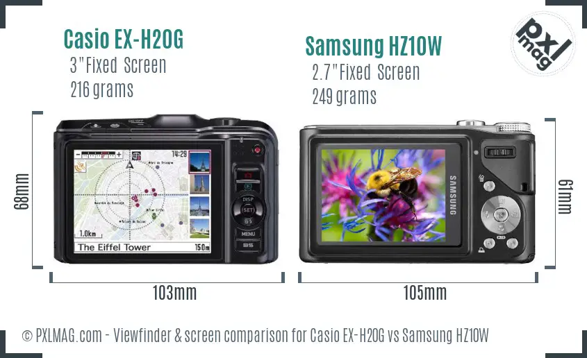 Casio EX-H20G vs Samsung HZ10W Screen and Viewfinder comparison