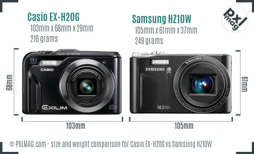 Casio EX-H20G vs Samsung HZ10W size comparison