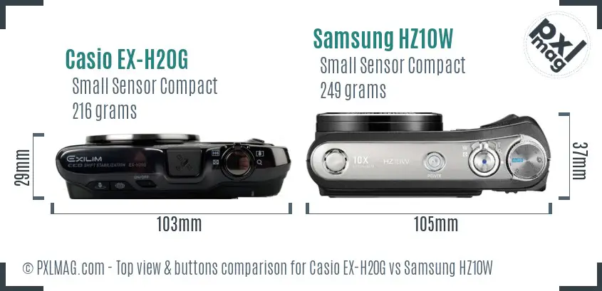 Casio EX-H20G vs Samsung HZ10W top view buttons comparison