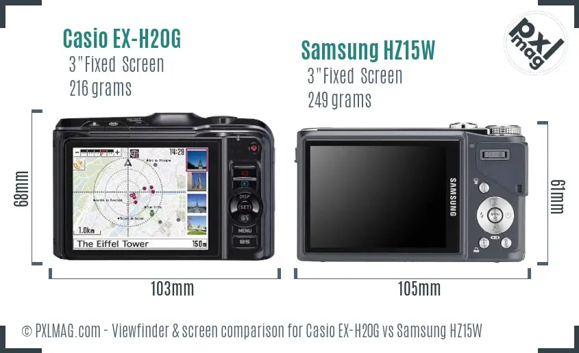 Casio EX-H20G vs Samsung HZ15W Screen and Viewfinder comparison