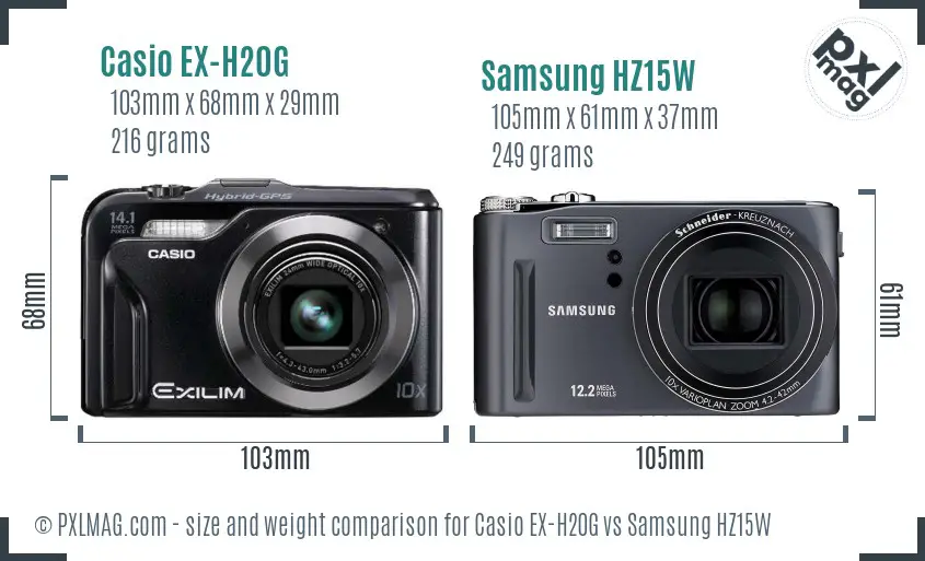 Casio EX-H20G vs Samsung HZ15W size comparison