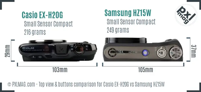 Casio EX-H20G vs Samsung HZ15W top view buttons comparison