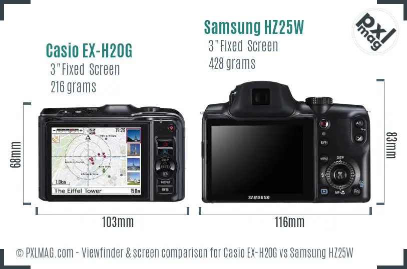 Casio EX-H20G vs Samsung HZ25W Screen and Viewfinder comparison