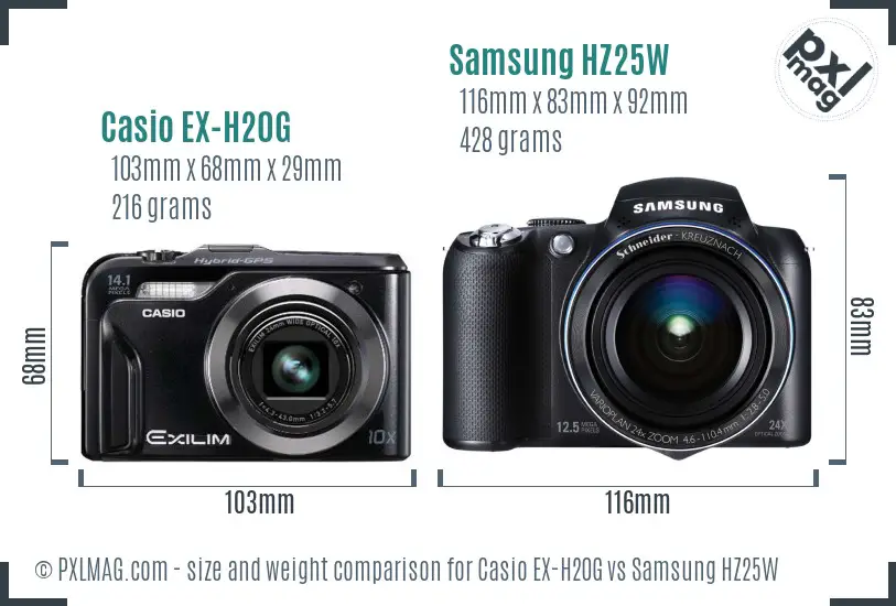 Casio EX-H20G vs Samsung HZ25W size comparison