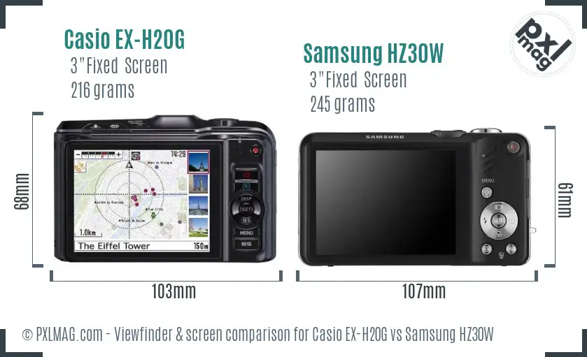Casio EX-H20G vs Samsung HZ30W Screen and Viewfinder comparison