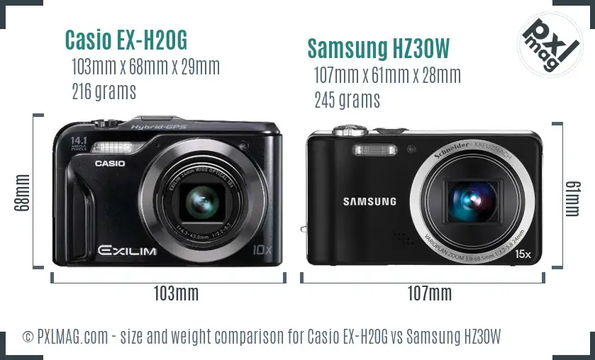 Casio EX-H20G vs Samsung HZ30W size comparison