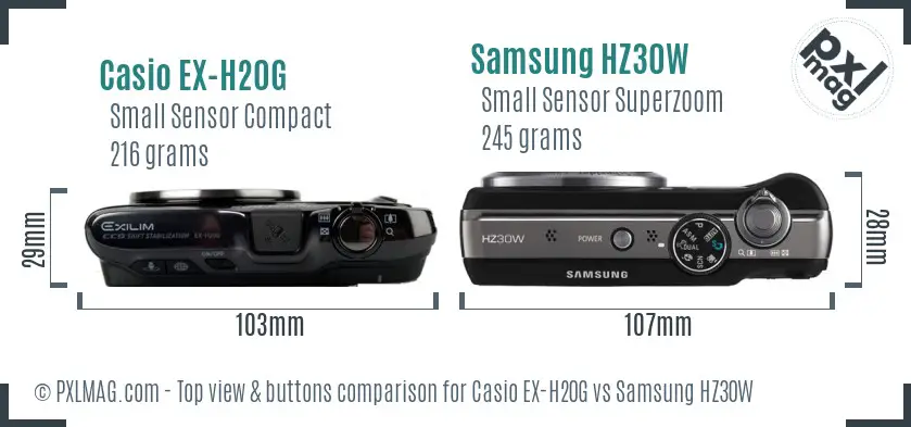 Casio EX-H20G vs Samsung HZ30W top view buttons comparison