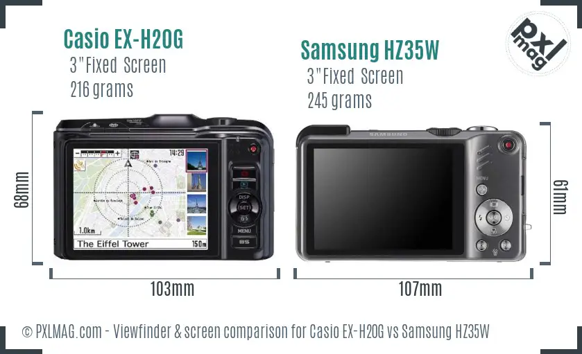 Casio EX-H20G vs Samsung HZ35W Screen and Viewfinder comparison