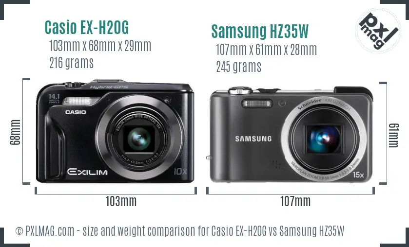 Casio EX-H20G vs Samsung HZ35W size comparison